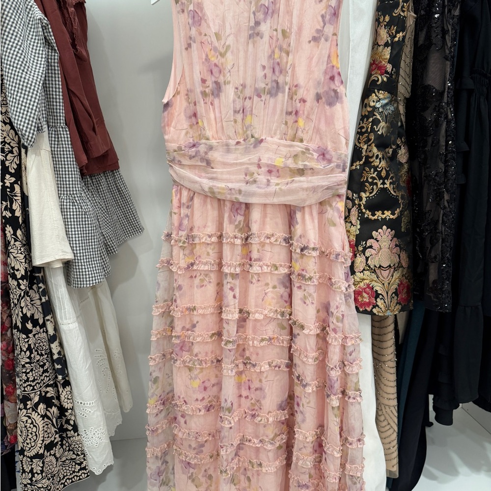 Lulu's Blush Pink Floral Tiered Ruffle Maxi Dress